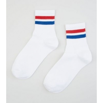 White Glitter Sport Stripe Socks