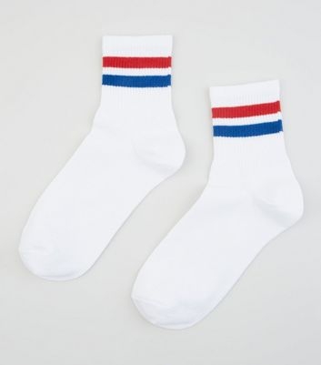 White Glitter Sport Stripe Socks