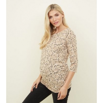 Maternity Tan Floral 3/4 Sleeve T-Shirt