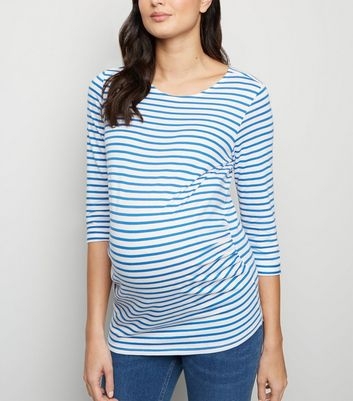 Maternity Blue Stripe 3/4 Sleeve Top