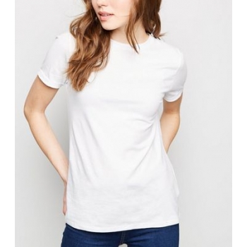 White Organic Cotton Roll Sleeve T-Shirt