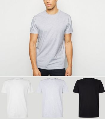 3 Pack Black White and Grey Crew Neck T-Shirts