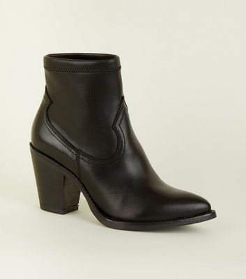 Black Leather Western Sock Boots