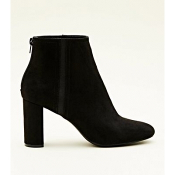 Black Suedette Block Heel Ankle Boots