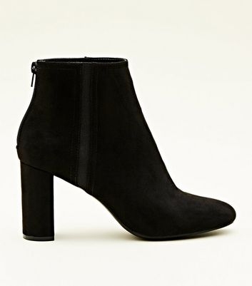 Black Suedette Block Heel Ankle Boots