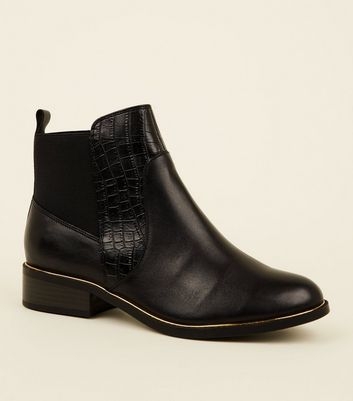 Black Leather Metal Trim Chelsea Boots