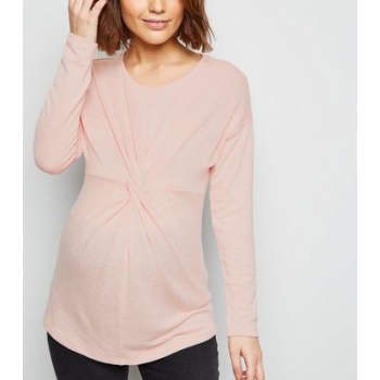 Maternity Pale Pink Fine Knit Twist Front Top