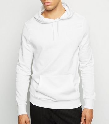 White Pocket Front Long Sleeve Hoodie