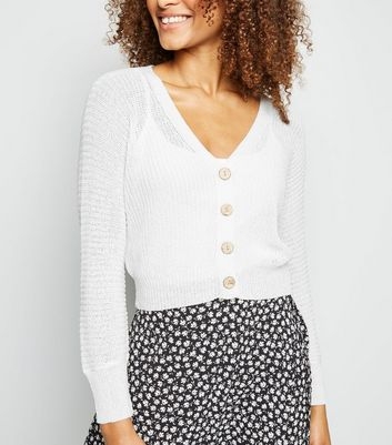 Cream Pointelle Knit Crop Cardigan