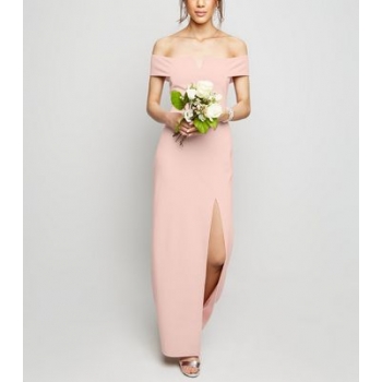 Pale Pink Side Split Bardot Maxi Dress