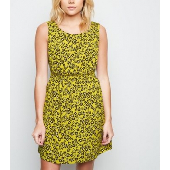 Yellow Ditsy Floral Shirred Waist Dress