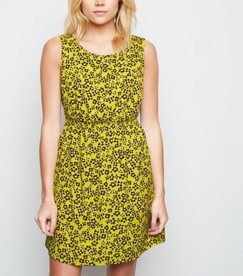 Yellow Ditsy Floral Shirred Waist Dress