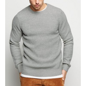 Grey Crew Neck Waffle Knit Jumper