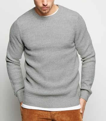 Grey Crew Neck Waffle Knit Jumper