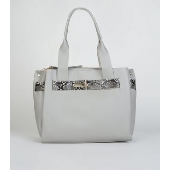 Grey Faux Snake Strap Tote Bag