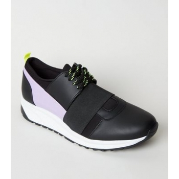 Black Colour Block Lace-Up Trainers