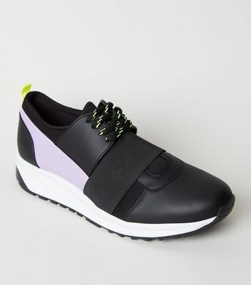 Black Colour Block Lace-Up Trainers