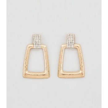 Gold Diamanté Pyramid Door Knocker Earrings