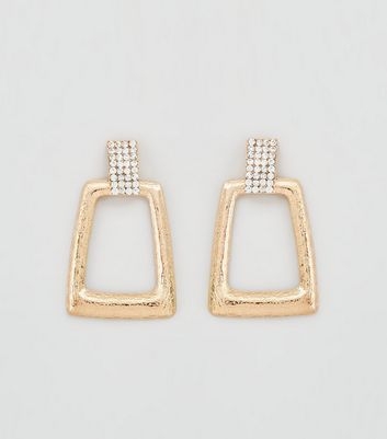 Gold Diamanté Pyramid Door Knocker Earrings