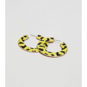 Yellow Wide Zebra Print Hoop Earrings