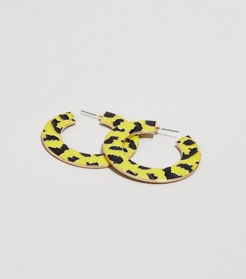 Yellow Wide Zebra Print Hoop Earrings