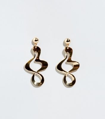 Gold Squiggle Drop Earrings