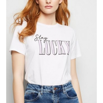 White Stay Lucky Slogan T-Shirt