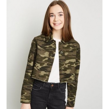 Girls Green Camo Utility Jacket