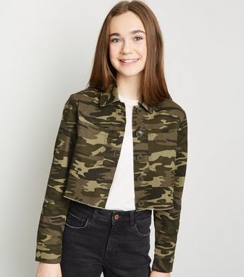 Girls Green Camo Utility Jacket