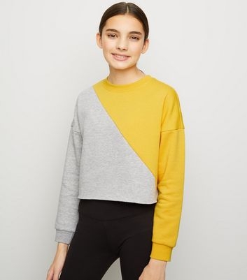 Girls Yellow Diagonal Colour Block Sweatshirt