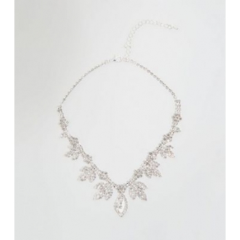 Silver Premium Leaf Diamanté Necklace