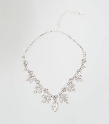 Silver Premium Leaf Diamanté Necklace