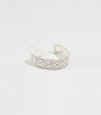 Petite Silver Premium Diamanté Criss Cross Bracelet