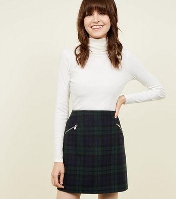 Dark Green Brushed Check Mini Skirt