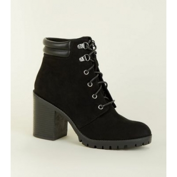 Black Suedette Lace Up Heel Ankle Boots