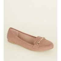 Pink Suedette Bar Front Loafers