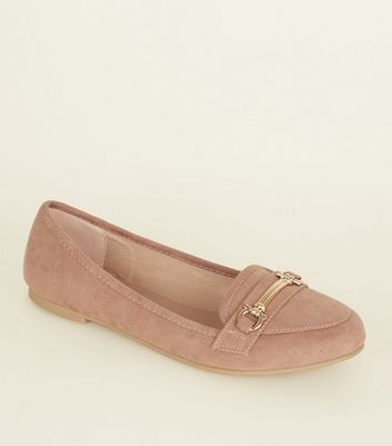 Pink Suedette Bar Front Loafers