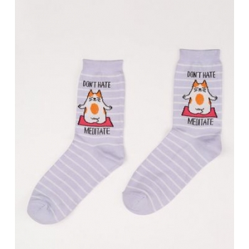 Lilac Don't Hate Cat Slogan Socks