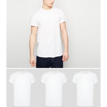 3 Pack White Roll Sleeve T-Shirts