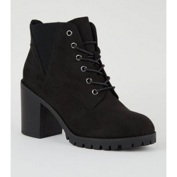 Wide Fit Black Suedette Lace Up Boots