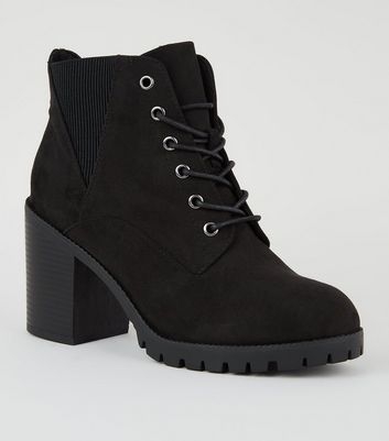 Wide Fit Black Suedette Lace Up Boots