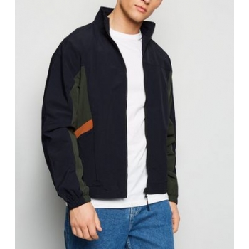 Navy Colour Block Funnel Neck Jacket