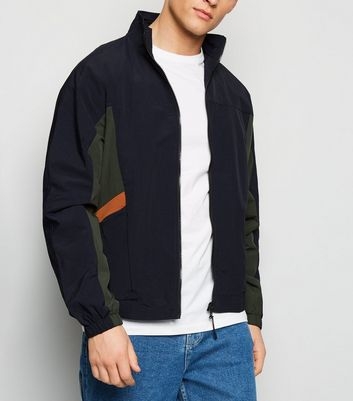 Navy Colour Block Funnel Neck Jacket