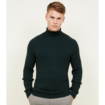 Dark Green Racking Stitch Roll Neck Jumper