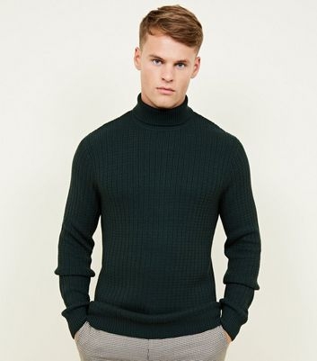 Dark Green Racking Stitch Roll Neck Jumper