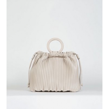 Nude Leather-Look Pleated Bucket Bag