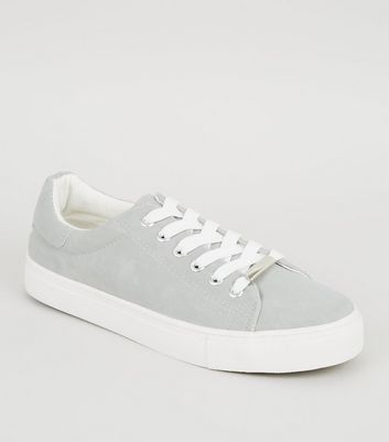 Grey Faux Nubuck Lace Up Trainers