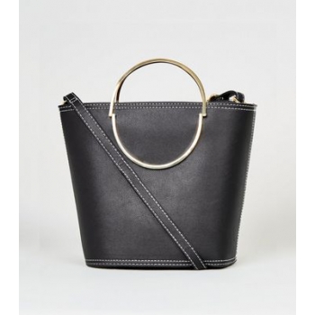 Black Half Circle Handle Bucket Bag