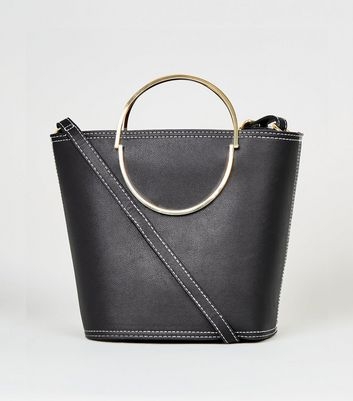 Black Half Circle Handle Bucket Bag