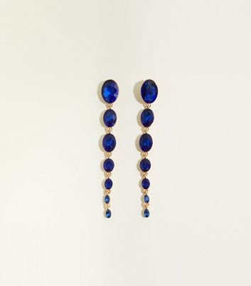 Blue Premium Oval Gem Drop Earrings